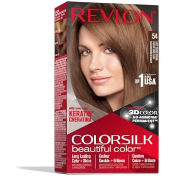 Revlon – Colorsilk Beautiful Color, Permanent Hair Colour, with Keratin and Amino Acids, Intense Color, Long Lasting, Ammonia Free, Natural Result, Tone 54, Light Golden Brown - Image 1